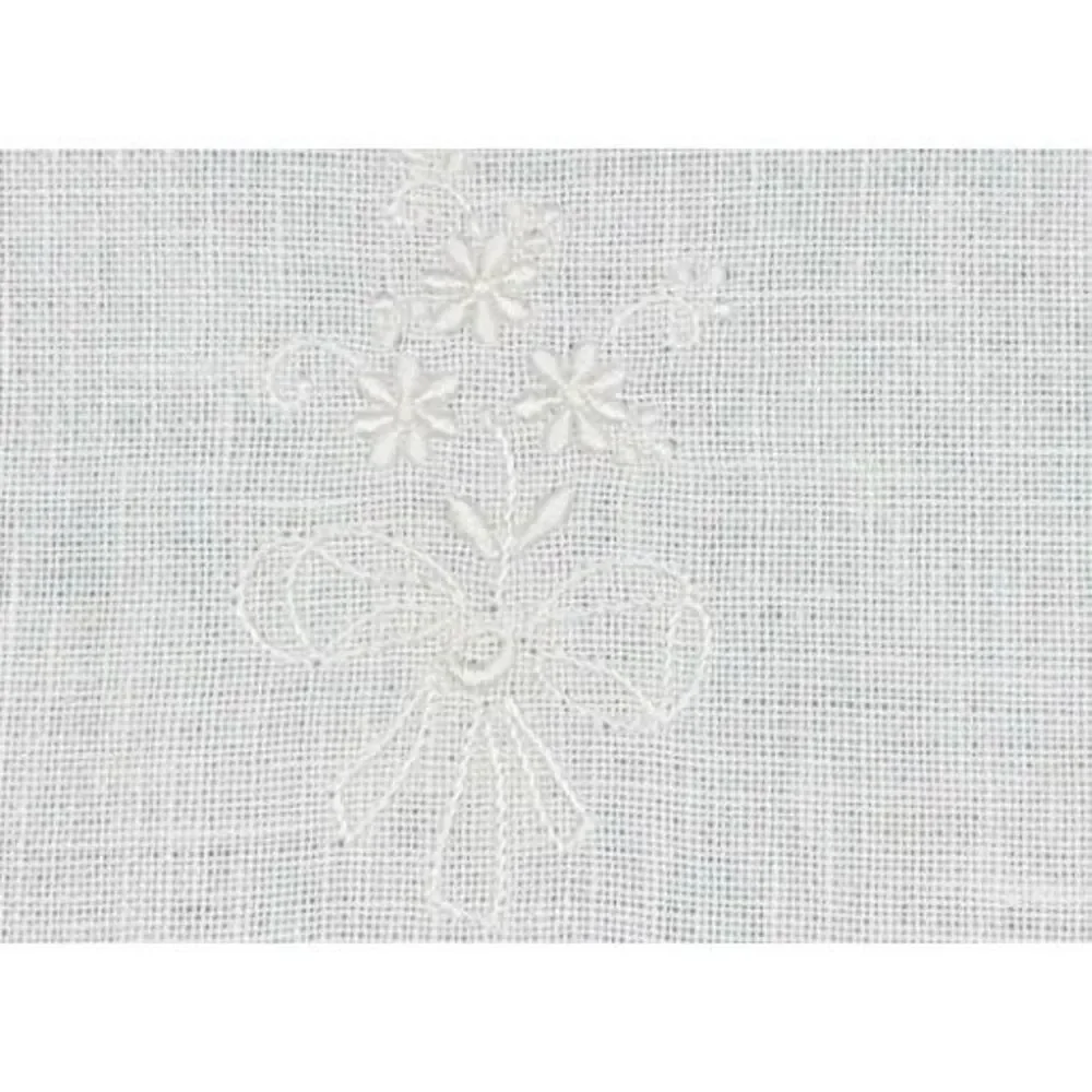 Linen Cocktail Napkins Set of 6 White On White Floral Embroidery 5.5” X 8”